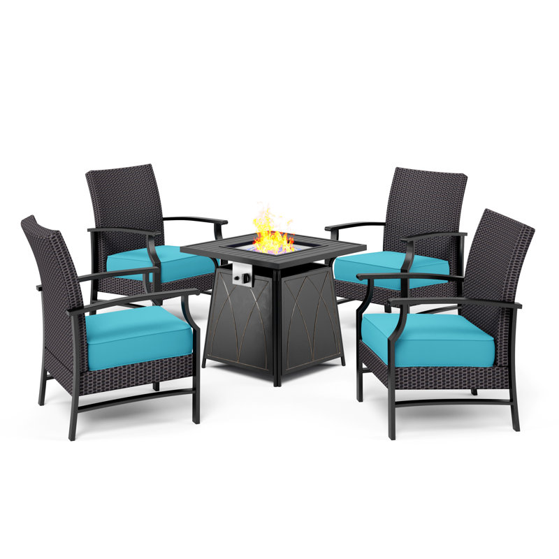 Patio Furniture,outdoor Furniture,4-piece Wicker Raoutdoor Conversation Set With Outdoor Fire Table