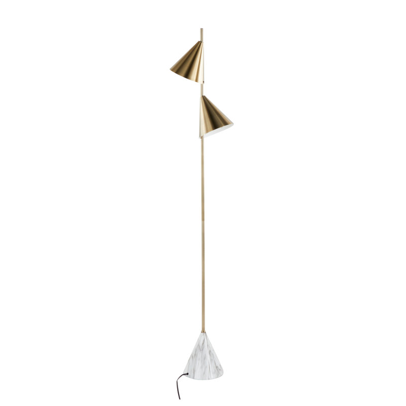 Cone 65'' Glam Brushed Gold Metal Floor Lamp with Faux Marble Base - Contemporary Lighting for Living Room & Bedroom, Brushed