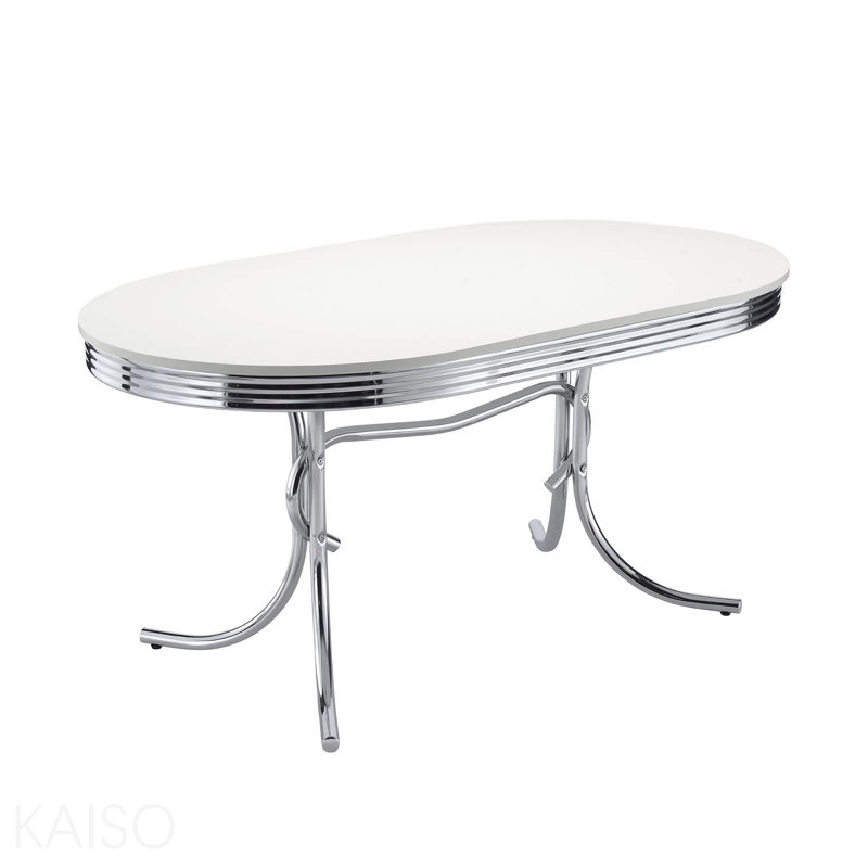 White And Chrome Oval Dining Table