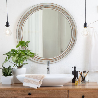 Round Wall Mirror With Beaded Trim