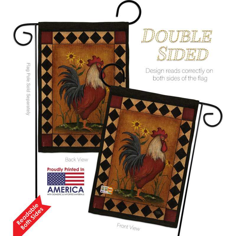 Coq ferme animaux impressions 2 côtés en toile jute, drapeau de jardin 1 pi 6,5 po x 1 pi 1 po