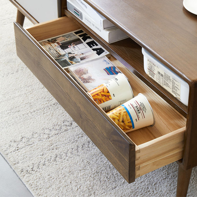 Table basse en bois de frêne massif, H 17,7 po x L 39,4 po x l 19,7 po, Noyer foncé