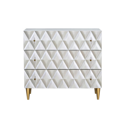 Metallic Silver & Champagne Console With 3 Drawers - Modern Style Furniture And 3 Cabinet Elegant Home Addition
