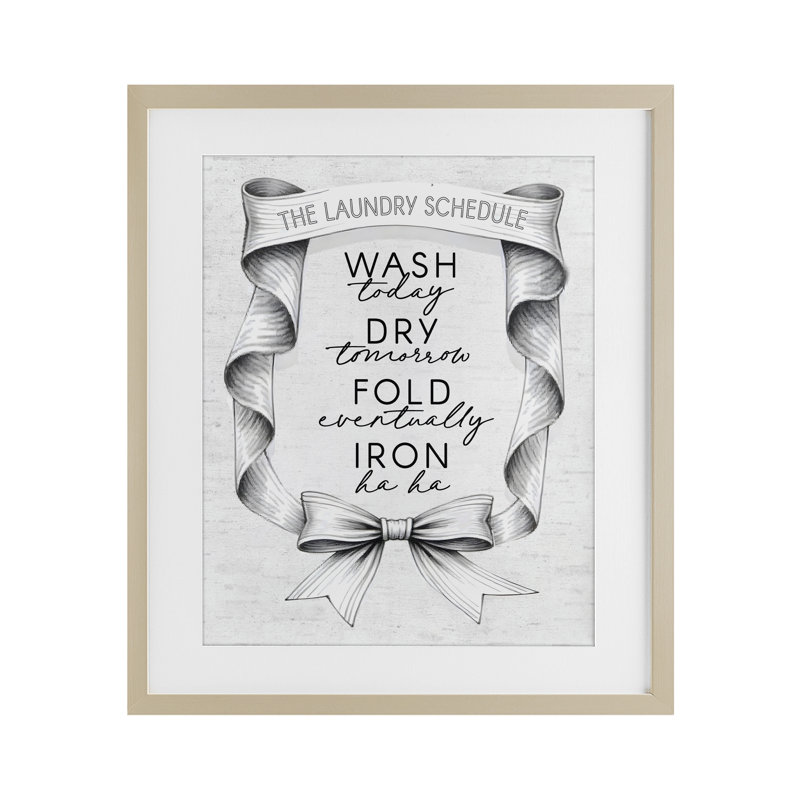«Elegant Banner Laundry Programme», impression encadrée sous verre, design avec lettres et doublure, Cadre de récolte en pin