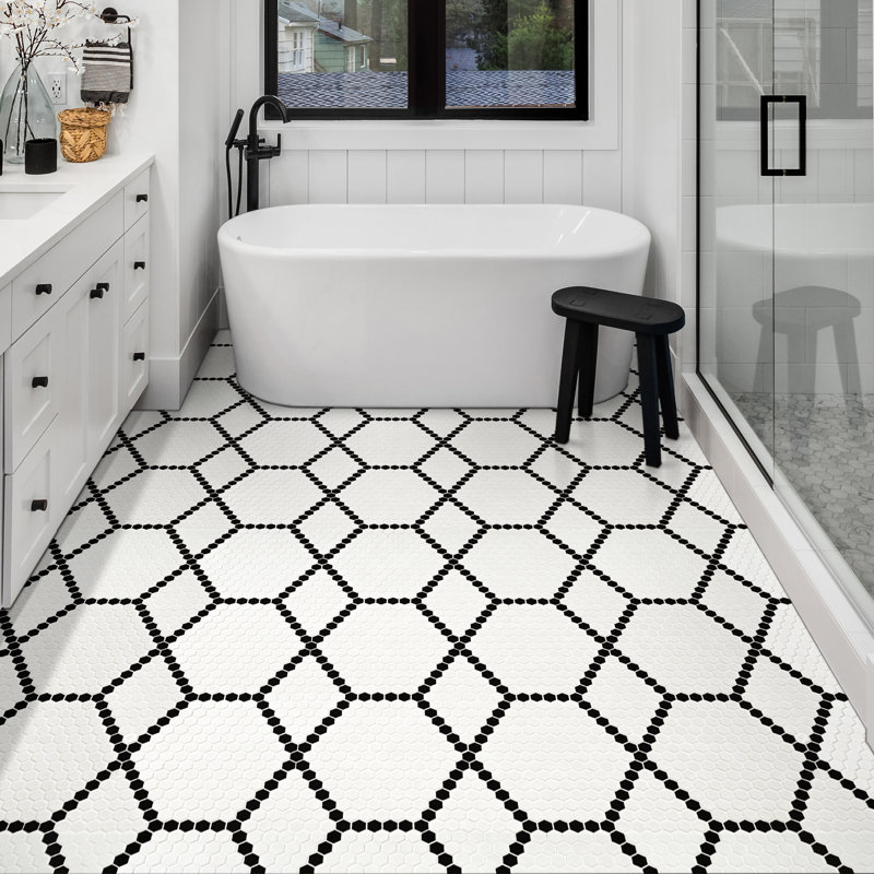 Hive 12 in. x 12 in. Matte Porcelain Mosaic Floor and Wall Tile, Black and White