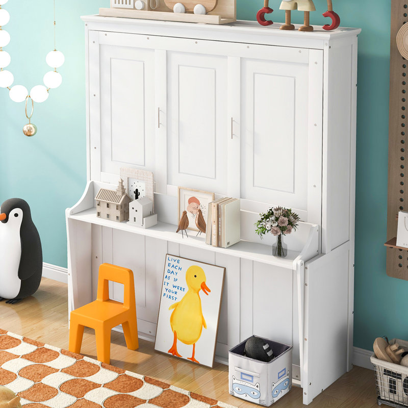 Grand lit escamotable avec tablette, blanc