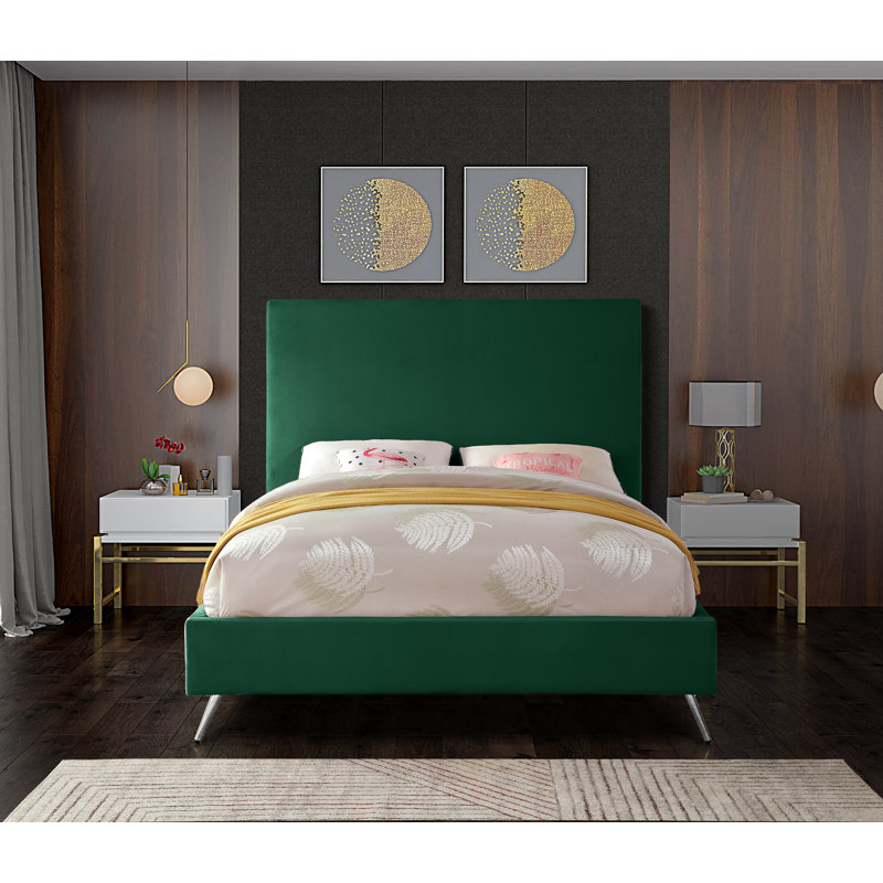 Jasmine Lavaca Upholstered Platform Bed, Green Velvet, Queen