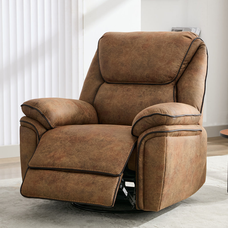 38.5" W Leather Swivel Recliner Chair with Massage and Heating, Brown