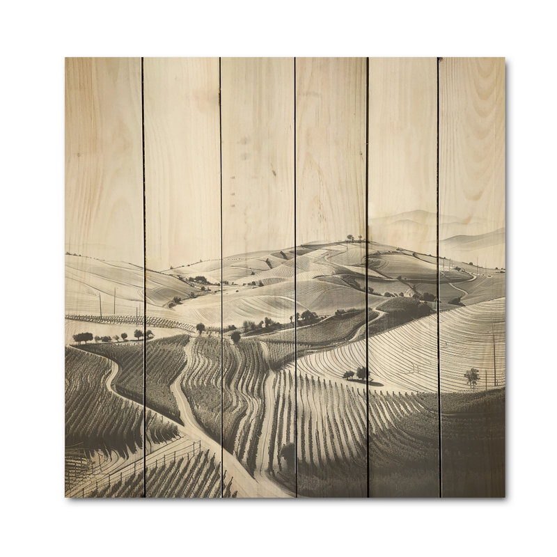 Minimalisme, photographie de vignoble sur bois de pin naturel, H 25 po x l 25 po