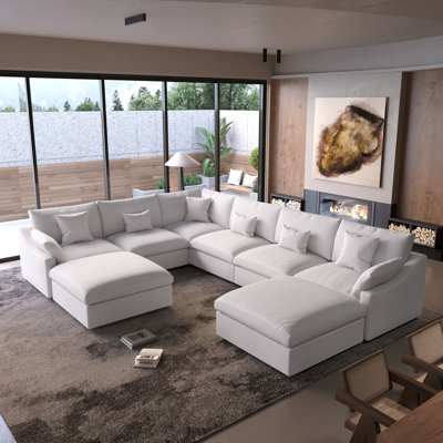 8-piece U-Shaped Modular Sectional Plush Sofa With 2 Movable Ottoman