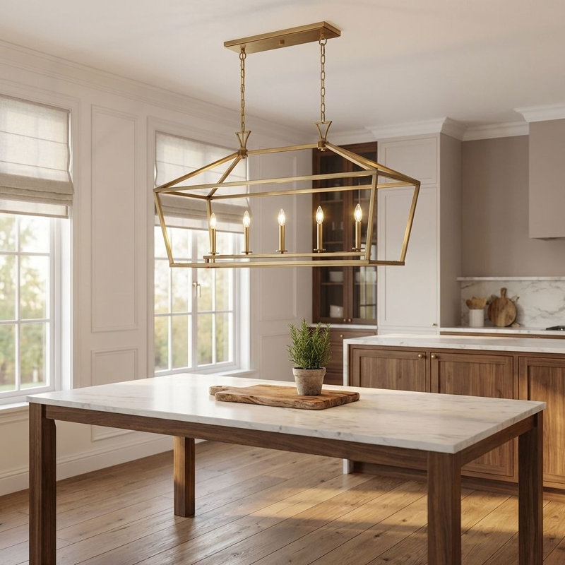 Luminaire suspendu linéaire à 5 lumières pour îlot de cuisine Hastings, Laiton chaleureux, H 23,5 po x l 44 po x P 16 po
