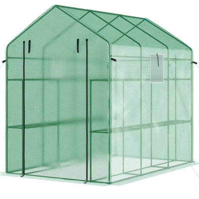 Protective Walk-in Greenhouse 7'x5'x6', 18 Shelf Hot House With Door & Windows For Plant Well-being And Growth 7'x5'x6' Greenhouse, Mesh Windows, Protected, Shelves Plants Like Flowers, Herbs,