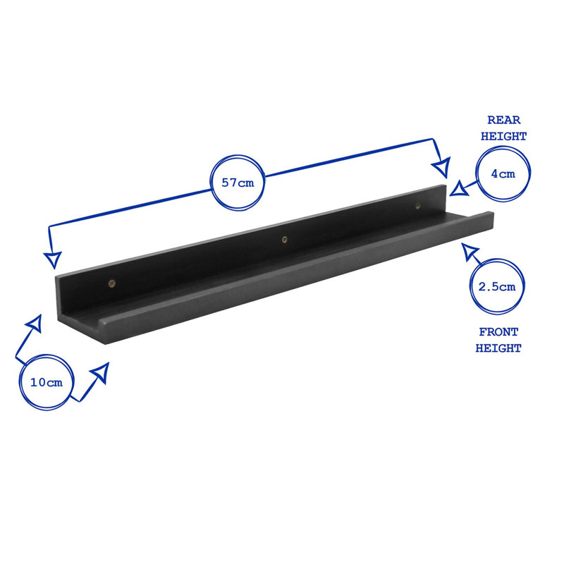 Harbour Housewares Floating Picture Ledge Wall Shelves, Black, 14 cm H x 65 cm W x 8 cm D