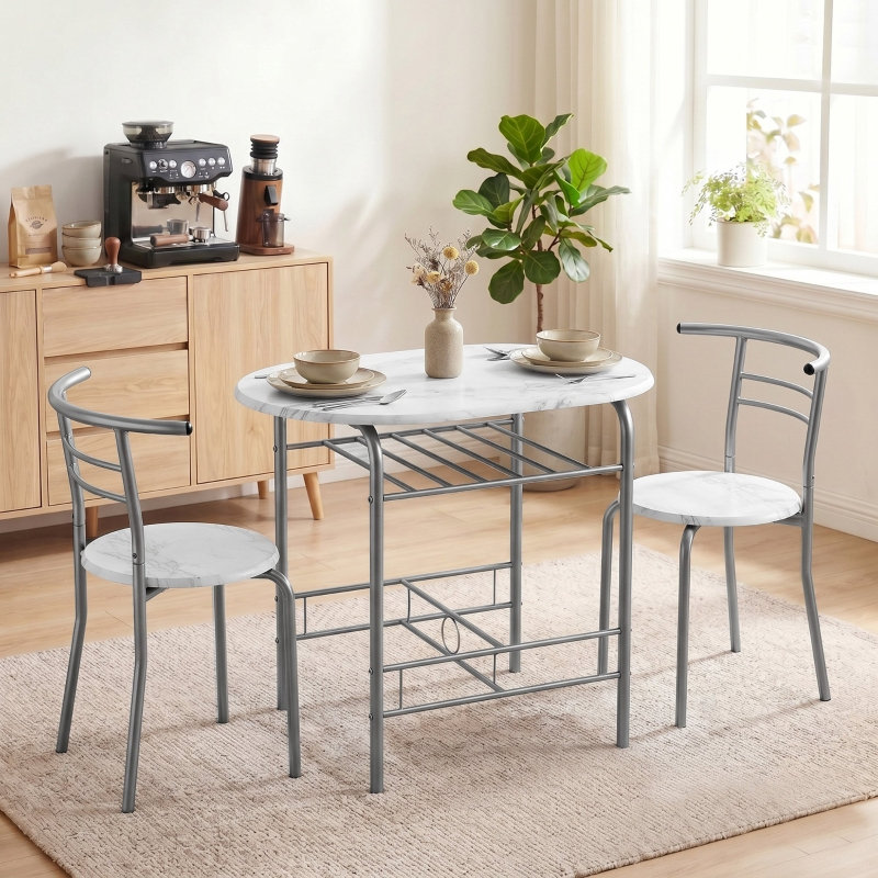 Dining Set, White + Silver