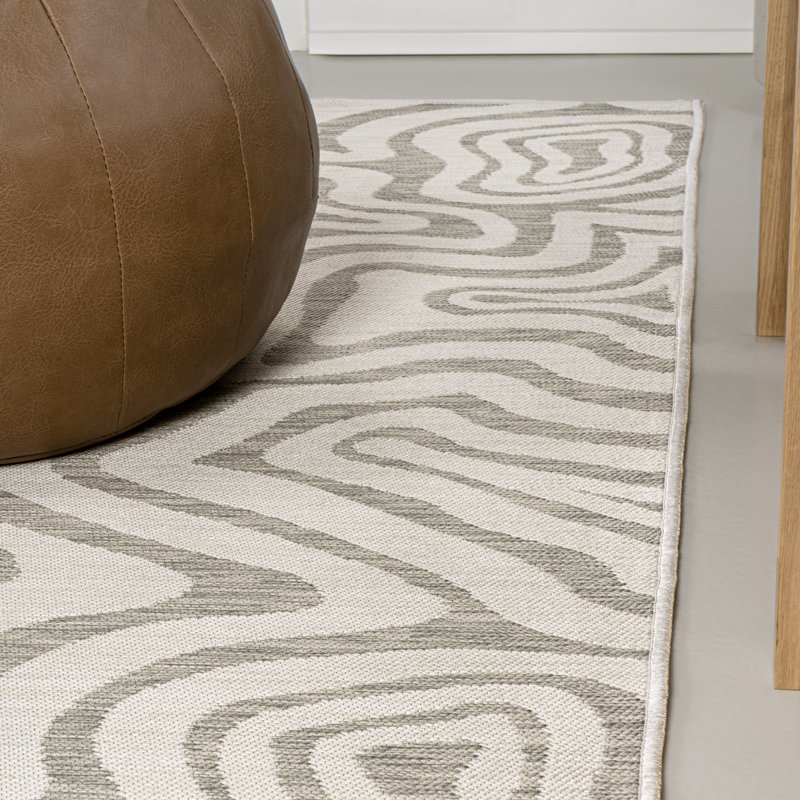 Tapis d'intérieur / extérieur gris / crème réversible Eryx, Rectangle 3 pi 11 po x 6 pi