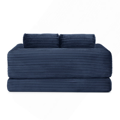 Canapé-lit pliant convertible 2-en-1, canapé-lit en velours côtelé moderne avec 2 * oreillers, causeuse futon rembourrée et désossée avec lit escamotable, canapé modulaire pliant pour le salon bleu