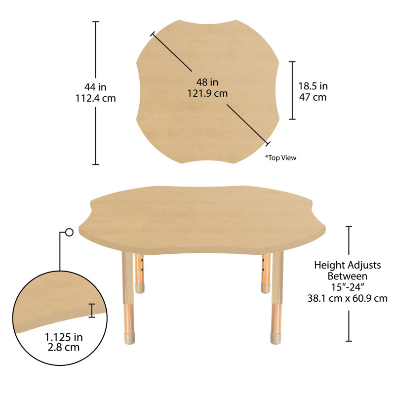 Table d'activité thermofusionnée 48 po x 48 po avec pieds réglables en bois épais - grain d'érable / sable / naturel, Sand