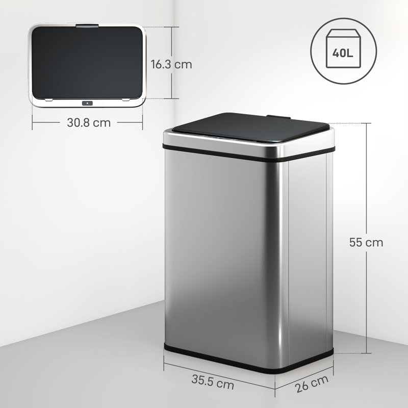 Stainless Steel Motion Sensor, Manual Lift Kitchen Trash Can, 40