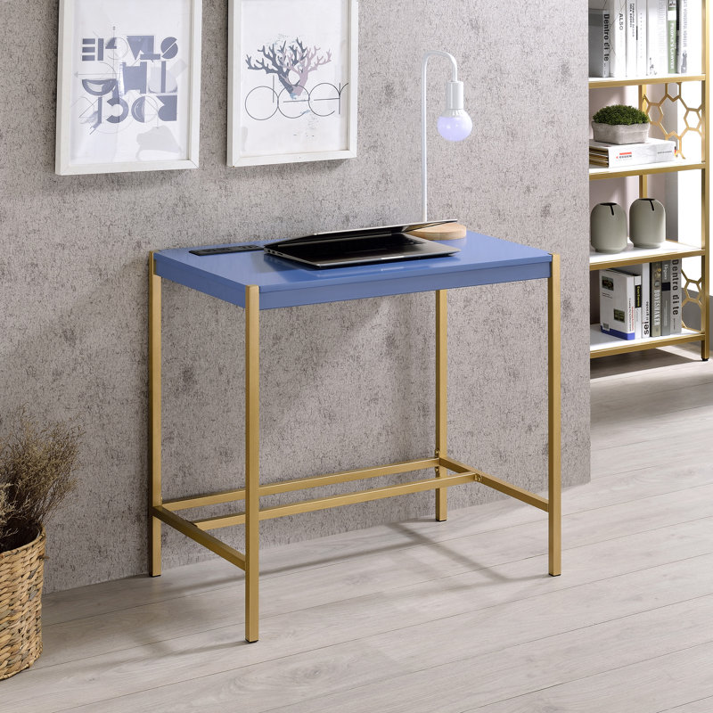 Bureau d'écriture avec prises intégrées Fultonville, Bleu/doré