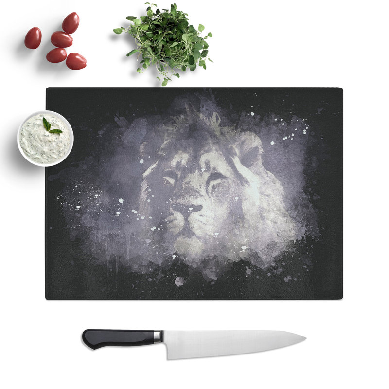 Tempered Glass Lion in the Mist Chopping Board, 28.5 cm x 39 cm