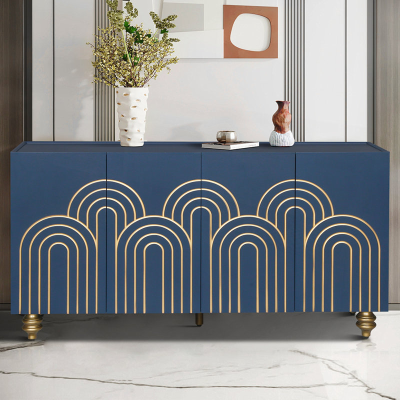 Buffet moderne cannelé avec tablettes réglables, parfait pour un rangement élégant, Marine