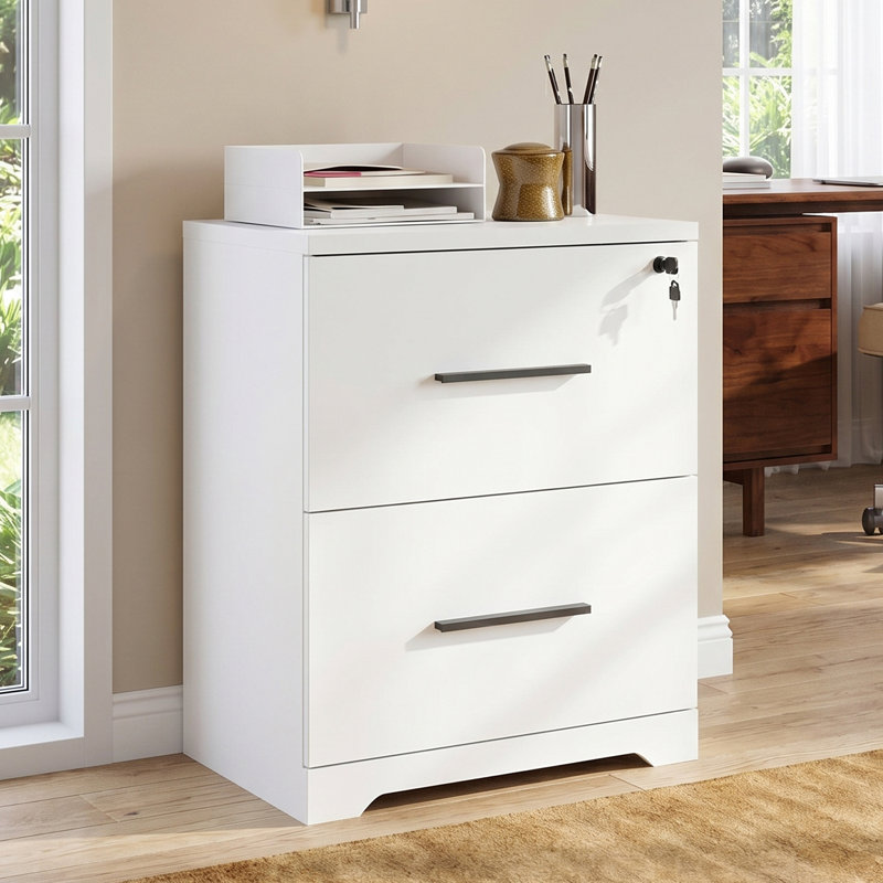  Brettley 23.6'' 2 Drawer Wood Lateral File Cabinet With Lock, Home Office Filing Cabinet for For A4/Letter/Legal Size, White