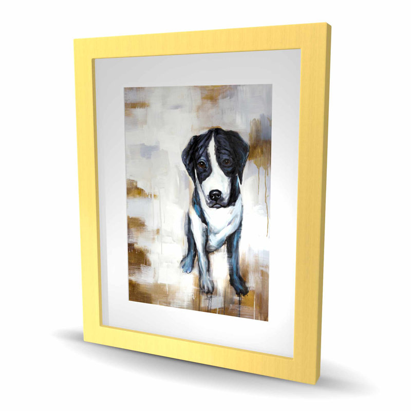 «Sitting Dog» - animaux de bureau, reproduction encadrée, H 20 po x l 16 po, Doré