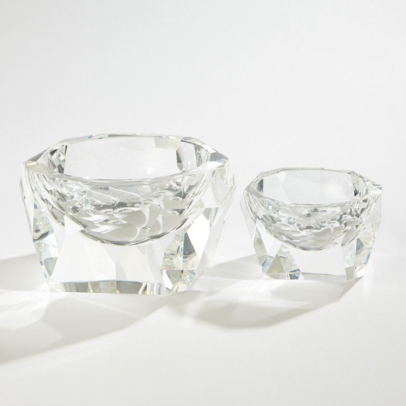 Large Clear Faceted Crystal Decorative Bowl