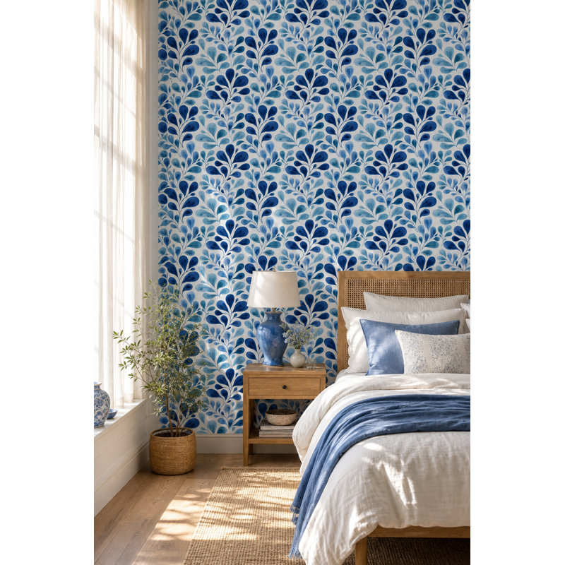Rouleau de papier peint à motif de feuilles d'aquarelle avec branches doubles, Non-Woven Non-Pasted