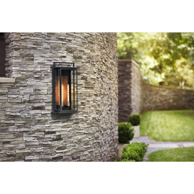 Langston Two-Tone Wall Mount Aluminum Outdoor Lantern, 28" H x 15" W x 7" D