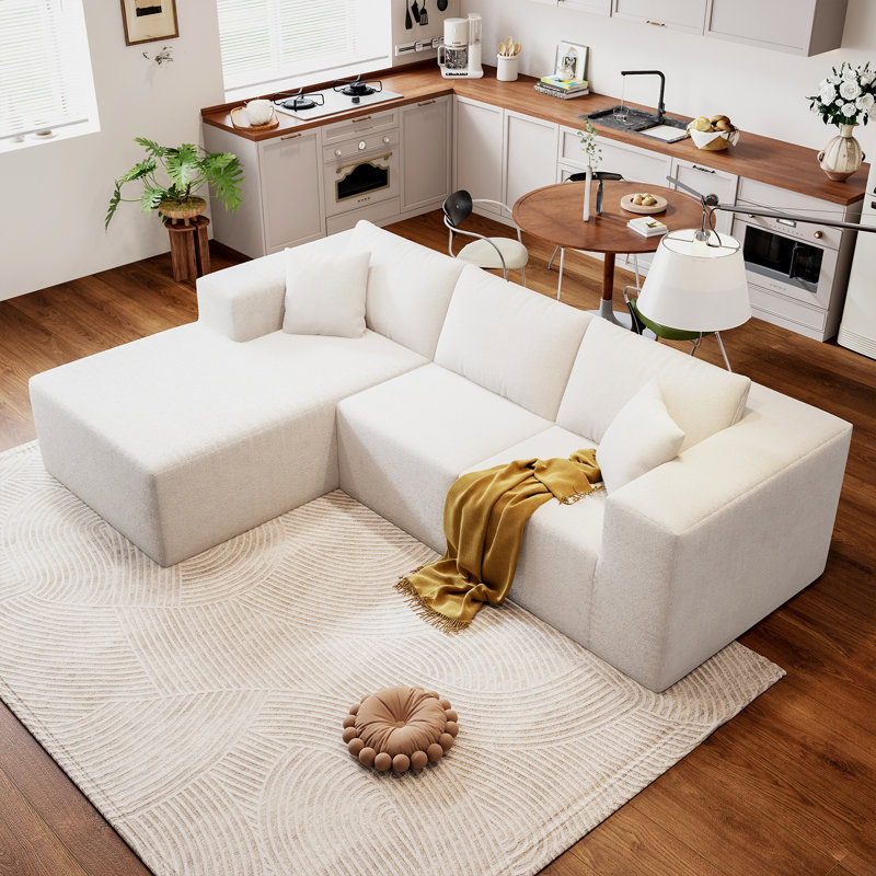 Canapé modulaire sans rembourrage de 107 po avec 3 pièces sans assemblage avec méridienne en forme de L avec méridienne en L et siège profond