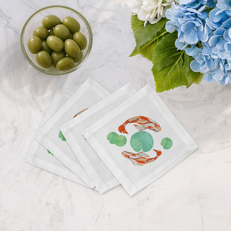 Koi Hemstitch Cocktail 6" Linen/Cotton Napkin