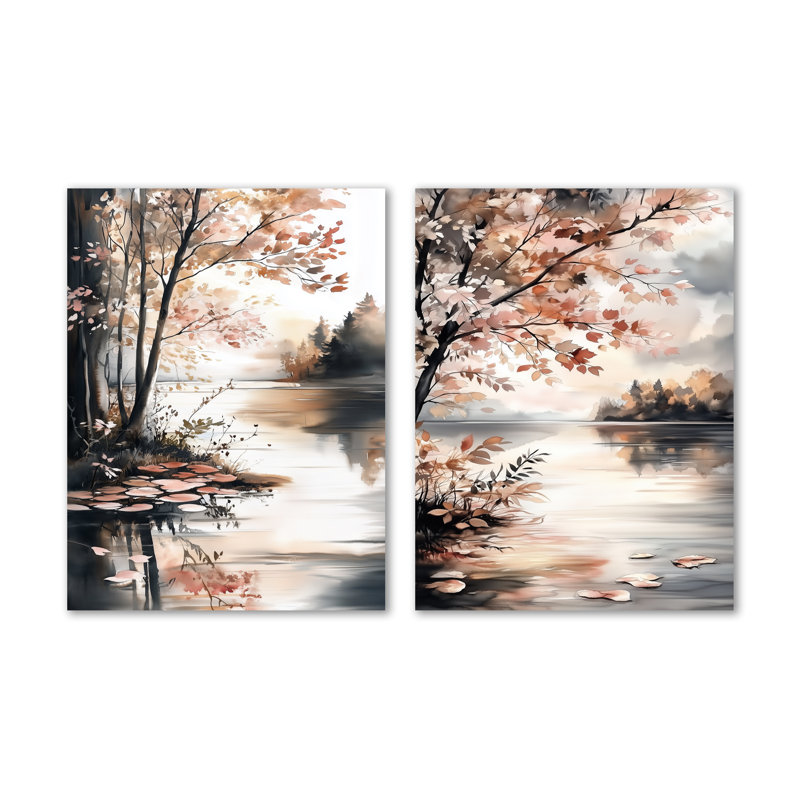 Reflets printaniers au bord du lac - Ensemble de 2 toiles décoratives « Forêt riveraine », 32" H x 48" W, Wrapped Canvas