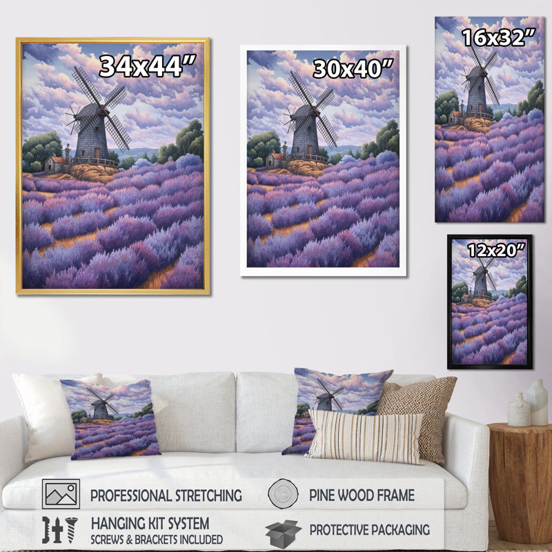 Lavande Mills IV - Paysages, art mural, salon, H 32 po x l 24 po x P 1 po, Cadre flottant doré