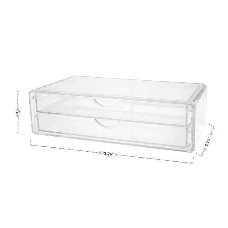 Martha Stewart Brody Plastic Stackable Office Desktop Organizer Box with 2 Drawers, 12.75 x 7.75 - Clear