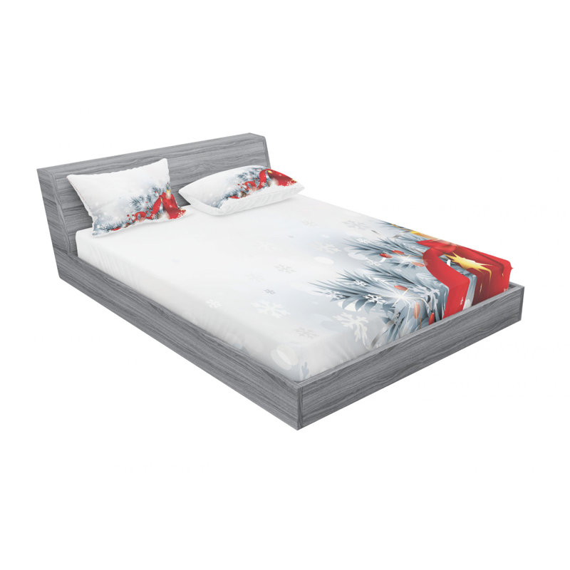 Ensemble de draps de neige Winter Solstice NoelWith a Big Ball and Holm, Ensemble de draps pour grand lit avec 2 taies d'or