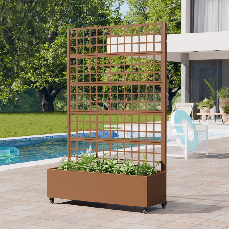 Boîte à fleurs en métal avec treillis 72 x 47 po Grid, Brun