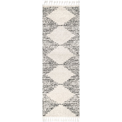 Reserve Trellis Shag Area Rug for Living Room Bedroom Dining Room Nursery, Off White/Charcoal