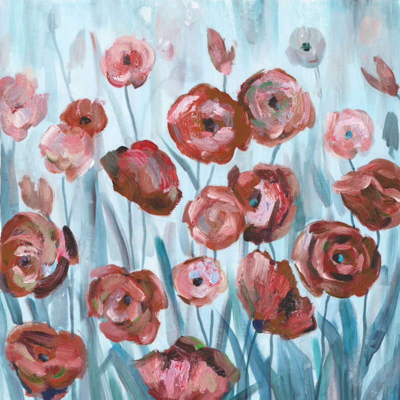«Red and Blue Flower Field», reproduction sur toile, H 12 po x l 12 po