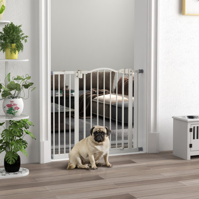 29"-37" Pet Gate with Door Pressure Fit Dog Gate for Stairs, White