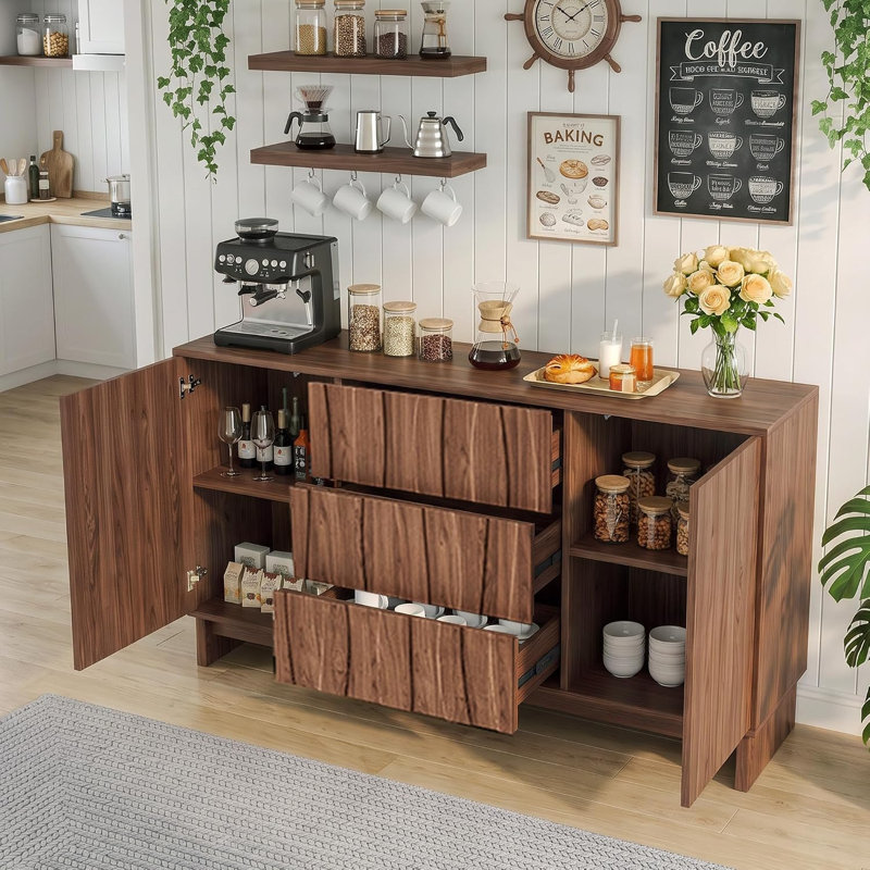59''W 2-Door Sideboard with Adjustable Shelves, 33.46" H x 59.1" W x 15.75" D