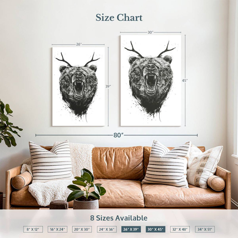 Brampt Angry Bear With Antlers, 39" H x 26" W
