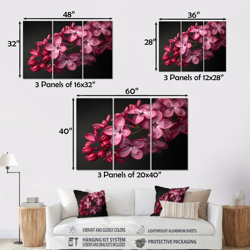 Caughfield - ensemble d'art mural lilas, Métal métal, H 28 po x l 36 po x P 1 po