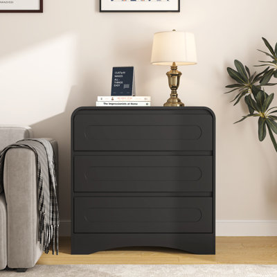 Commode 3 tiroirs pour la chambre à coucher, commode courbée en bois pour la commode, table de chevet 3 tiroirs, rangement pour vêtements pour chambre d'enfant, salon, chambre de bébé, noir