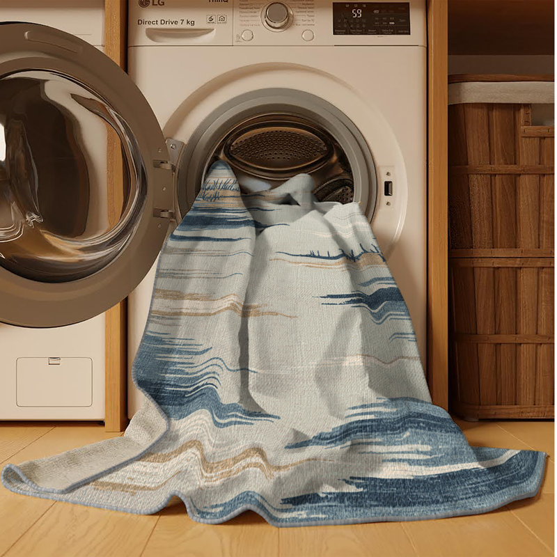 Washable Winter Shore Coastal Area Rug, Runner 2' x 4'