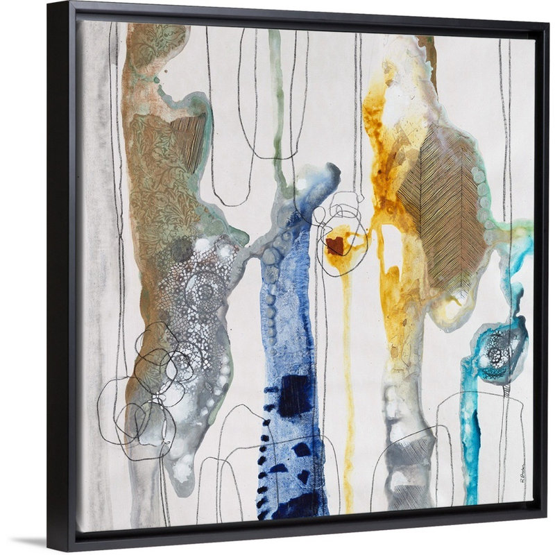 « botanique contour xivi », peinture sur toile, H 31,7 po x l 31,7 po x P 1,75 po, Cadre flottant noir