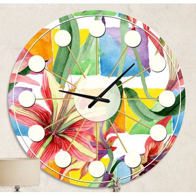 Retro Floral Botanical I - horloge murale moderne Mid-Century