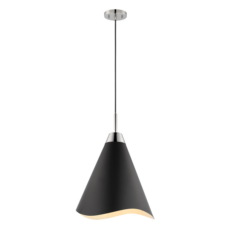 Luminaire suspendu simple en métal à 1 lumière avec plafond Gertrude, Noir mat / nickel poli, H 16 po x l 7,8 po x P 7,8 po