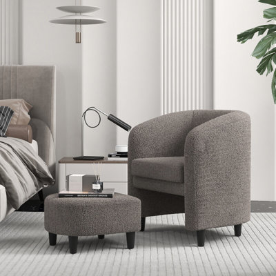 Fauteuil demi-tonneau Gymax avec repose-pieds en velours doux antidérapant