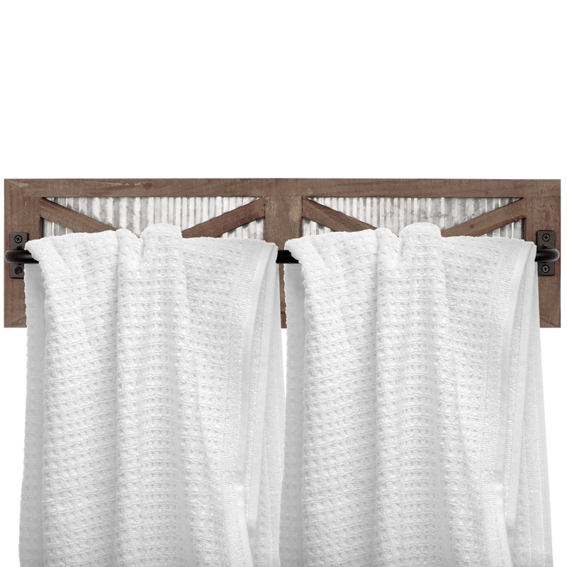 Wall Mounted Black Farmhouse Towel Rack, Brown